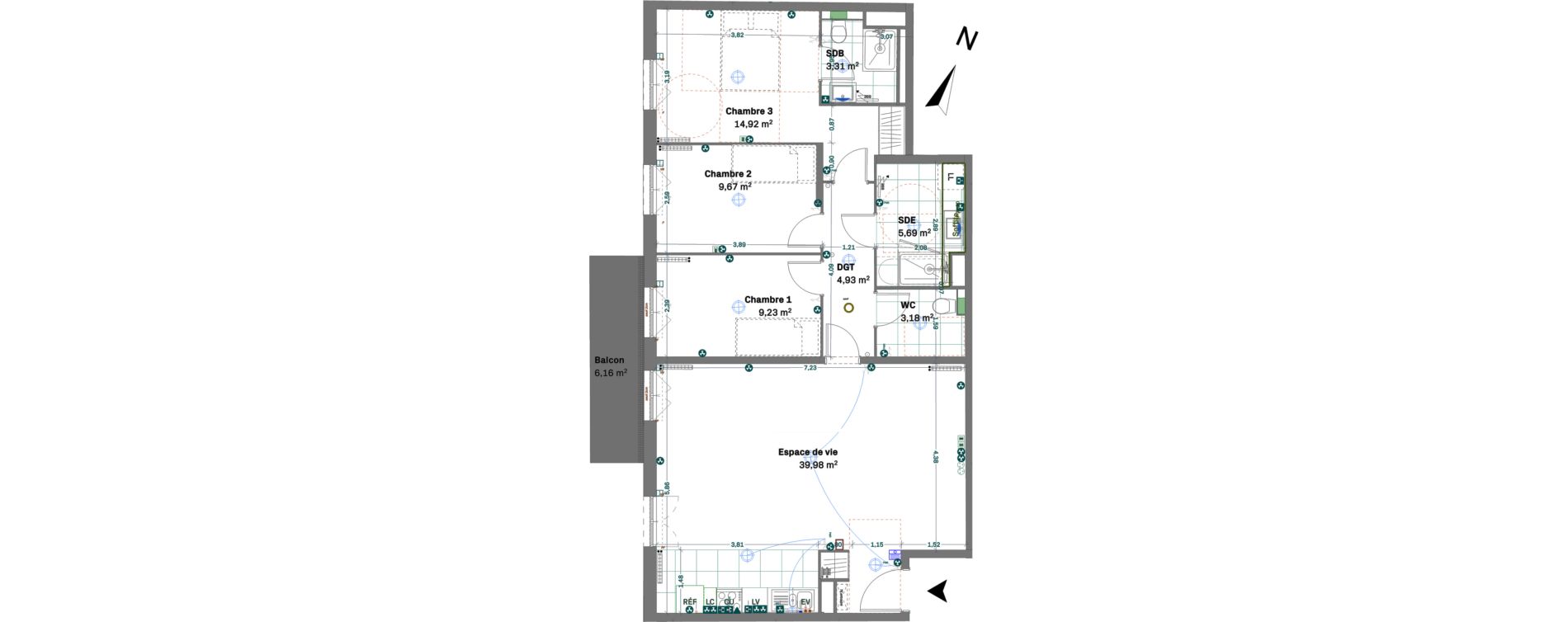 Appartement T4 de 90,91 m2 &agrave; Chessy Centre
