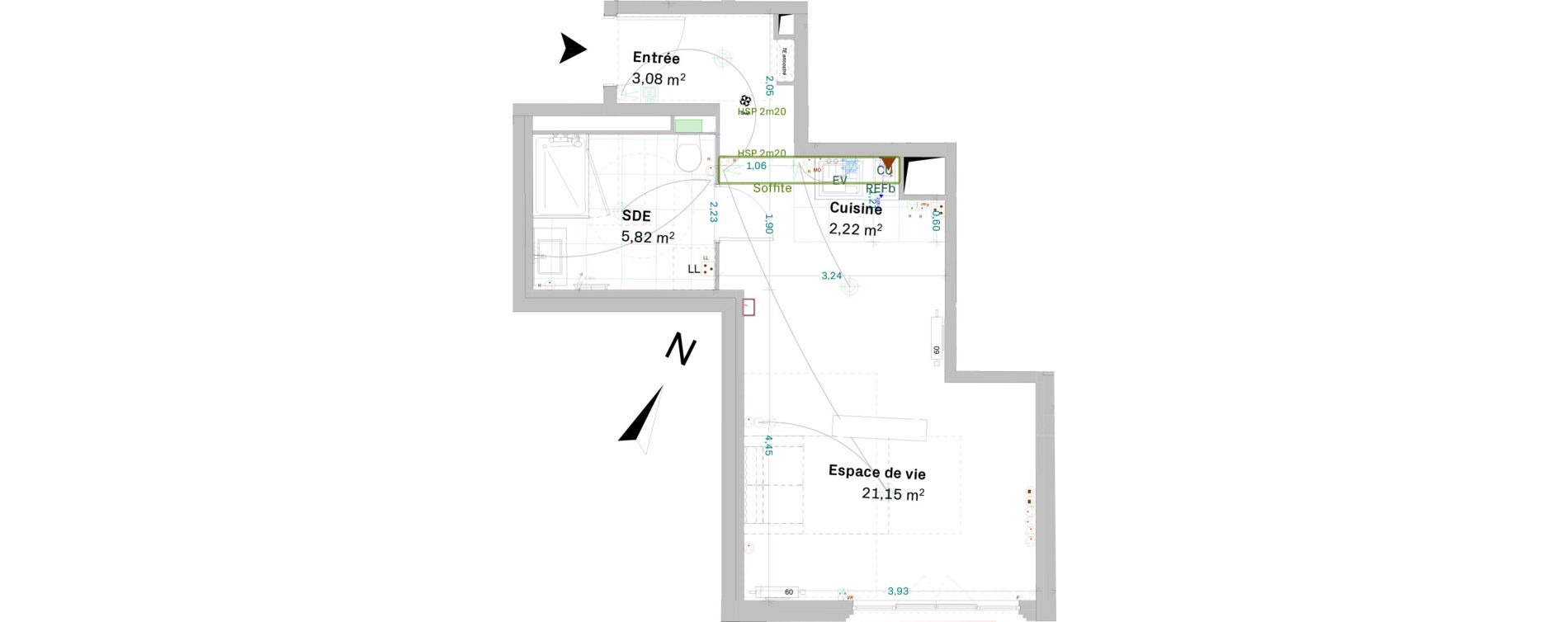 Appartement T1 de 32,27 m2 &agrave; Chessy Centre
