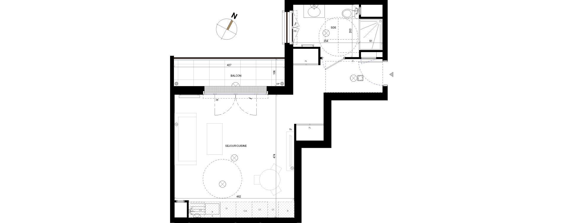 Appartement T1 de 34,25 m2 &agrave; Chessy Les studios et congr&egrave;s
