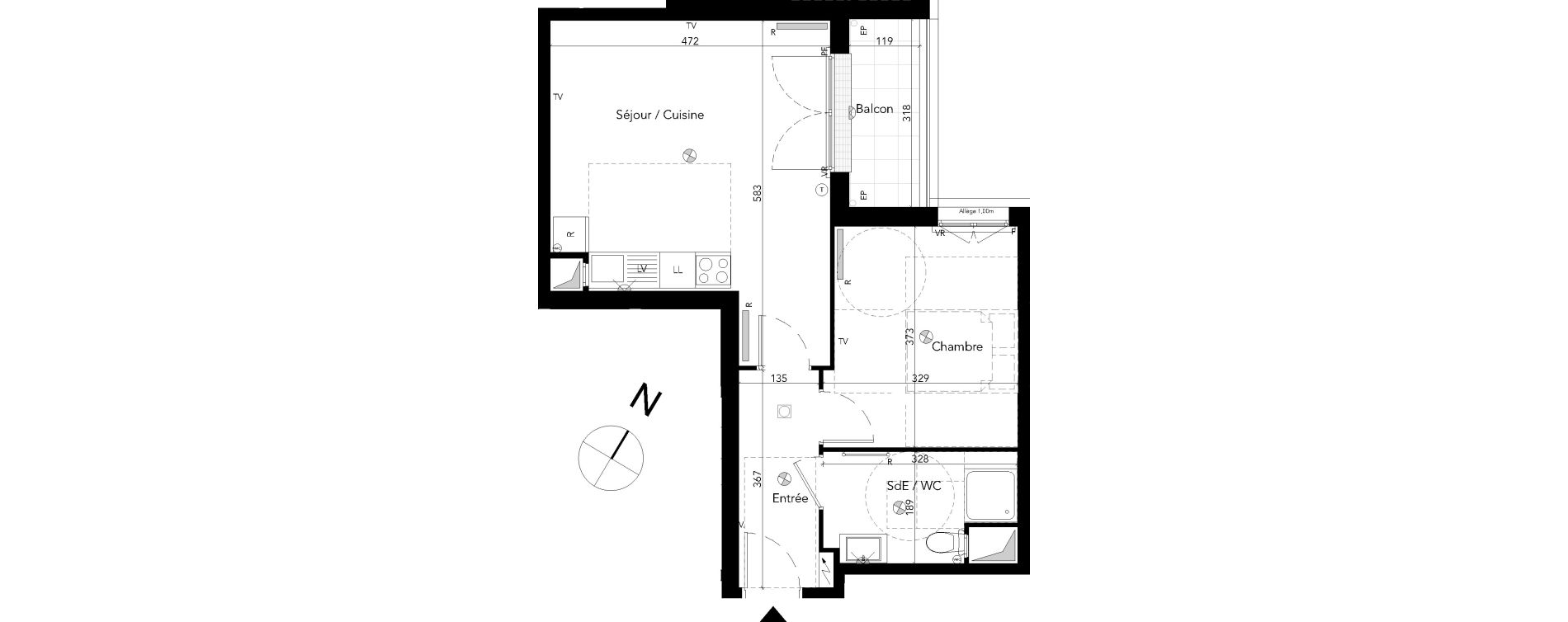 Appartement T2 de 45,41 m2 &agrave; Chessy Les studios et congr&egrave;s