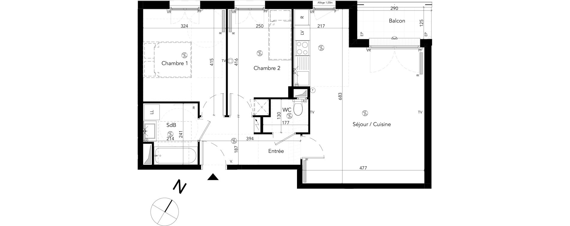 Appartement T3 de 63,69 m2 &agrave; Chessy Les studios et congr&egrave;s
