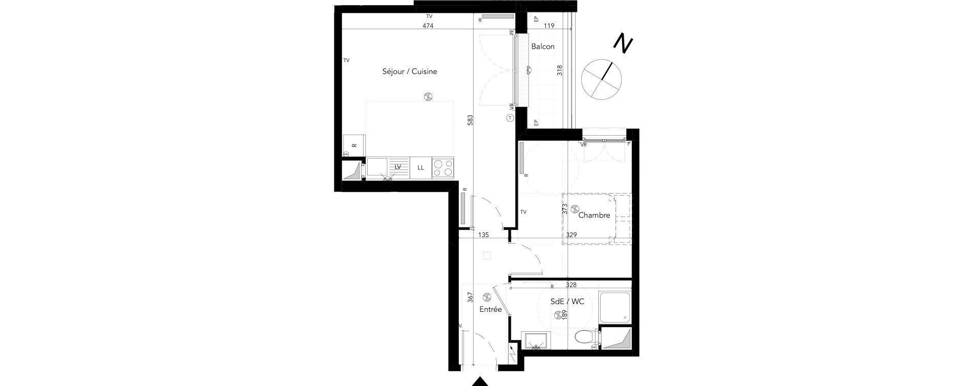 Appartement T2 de 45,41 m2 &agrave; Chessy Les studios et congr&egrave;s