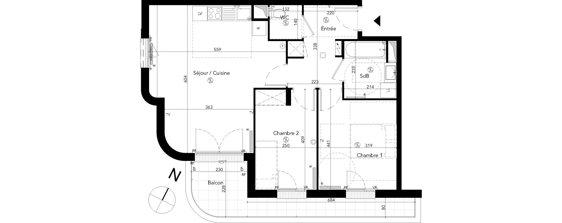 Appartement T3 de 63,02 m2 &agrave; Chessy Les studios et congr&egrave;s