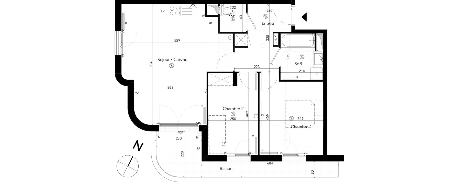 Appartement T3 de 63,02 m2 &agrave; Chessy Les studios et congr&egrave;s