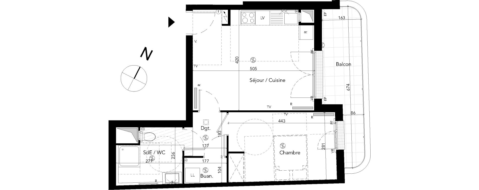 Appartement T2 de 44,16 m2 &agrave; Chessy Les studios et congr&egrave;s