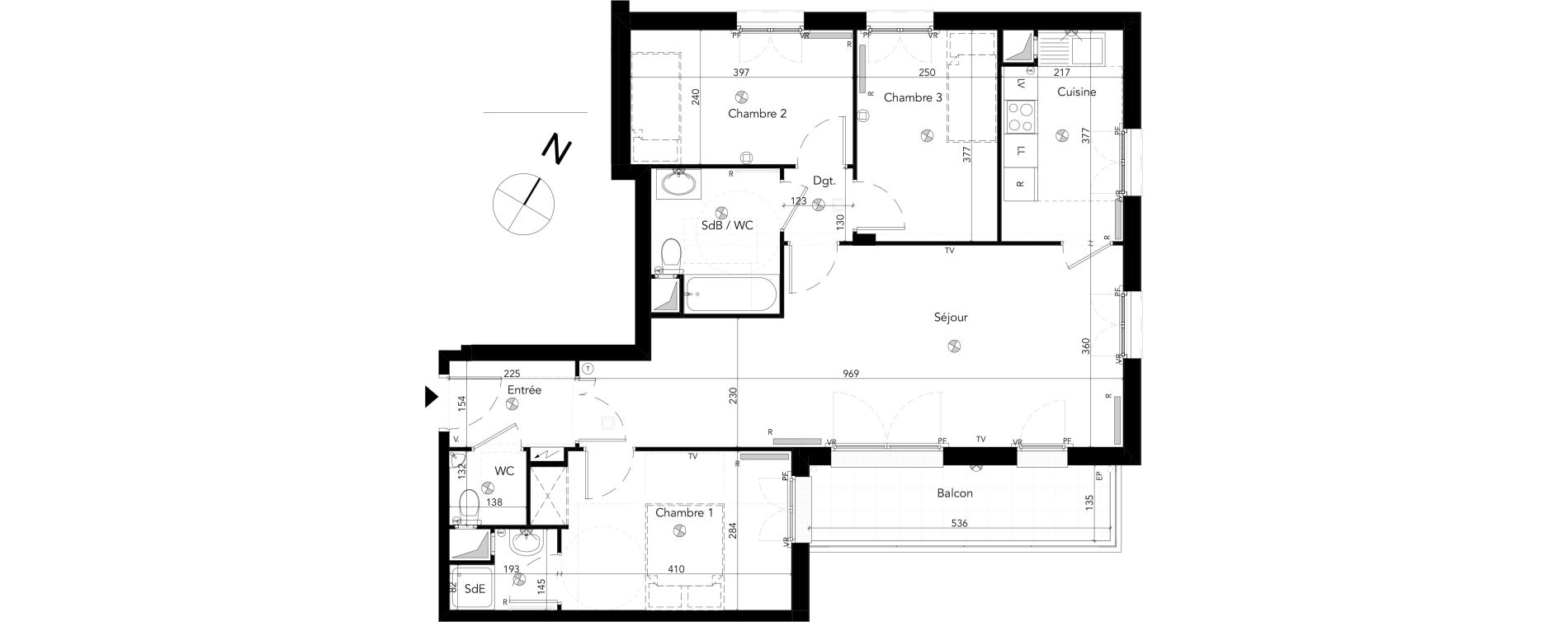 Appartement T4 de 82,76 m2 &agrave; Chessy Les studios et congr&egrave;s