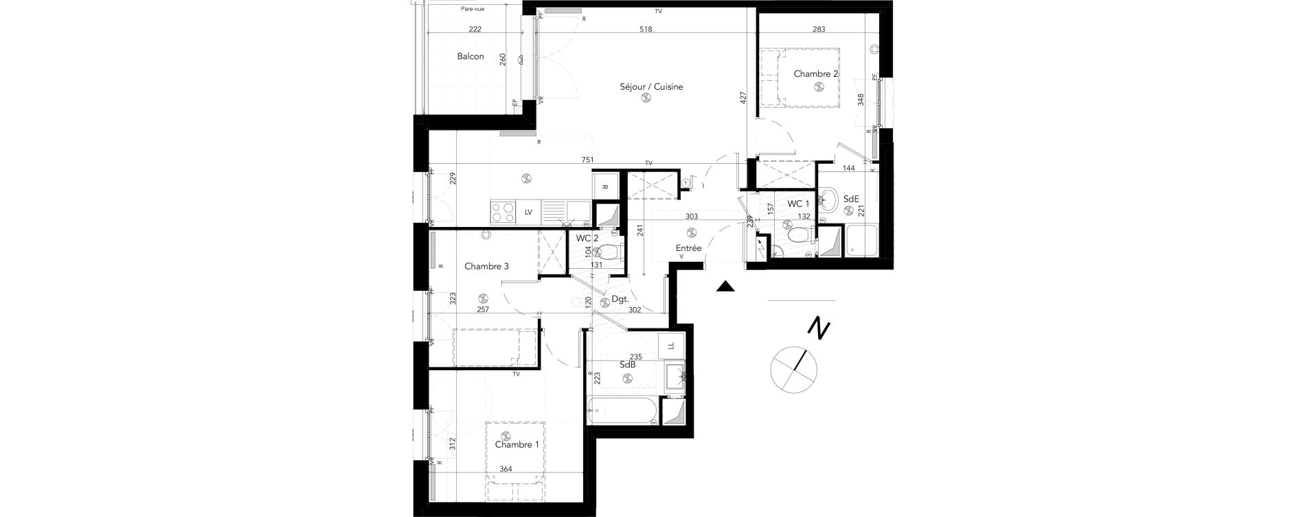 Appartement T4 de 80,70 m2 &agrave; Chessy Les studios et congr&egrave;s