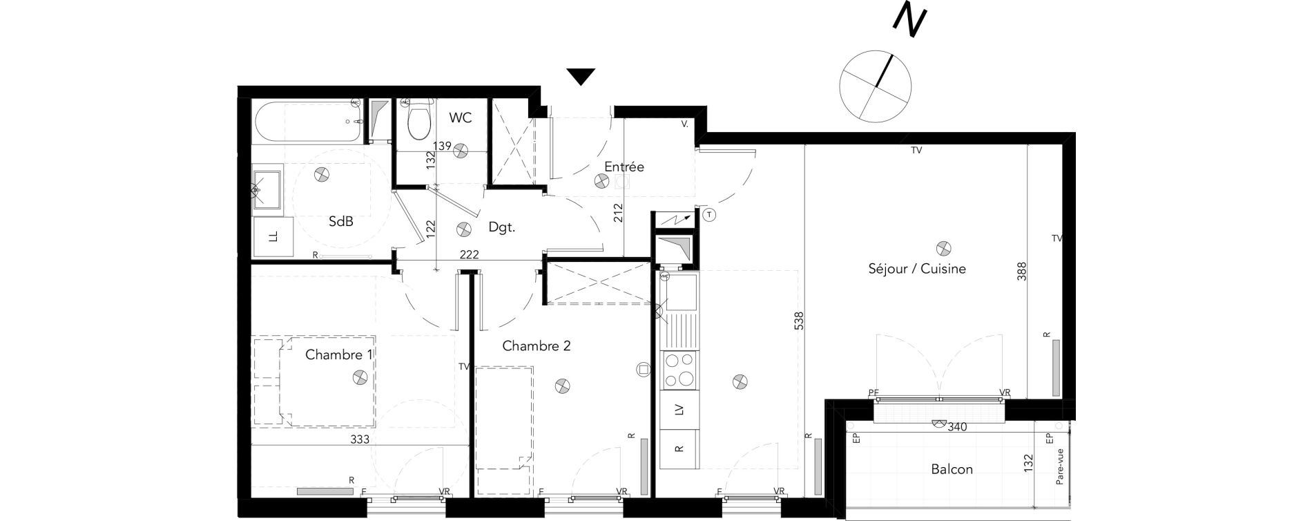 Appartement T3 de 62,50 m2 &agrave; Chessy Les studios et congr&egrave;s