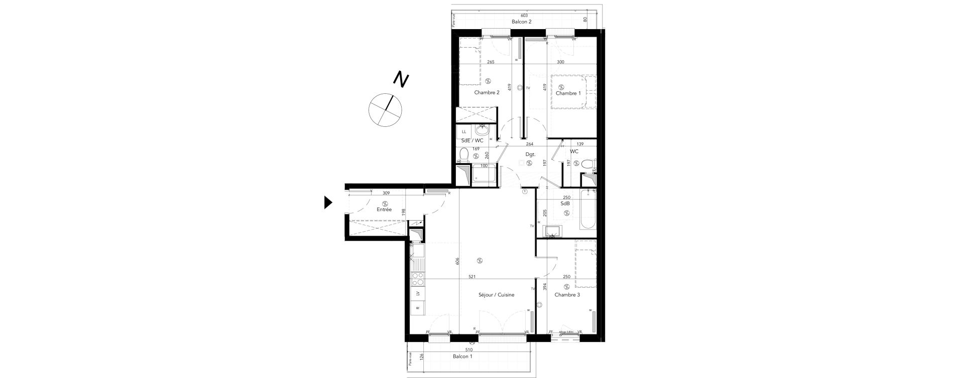 Appartement T4 de 84,72 m2 &agrave; Chessy Les studios et congr&egrave;s