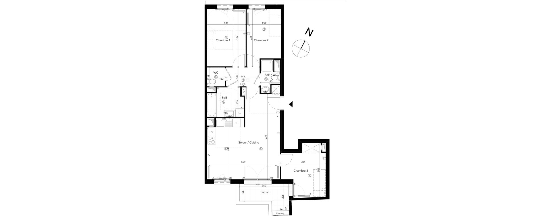 Appartement T4 de 72,92 m2 &agrave; Chessy Les studios et congr&egrave;s