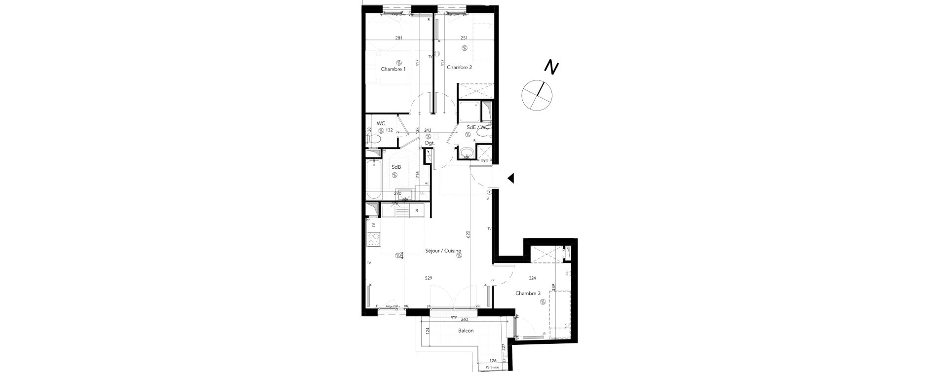Appartement T4 de 72,87 m2 &agrave; Chessy Les studios et congr&egrave;s