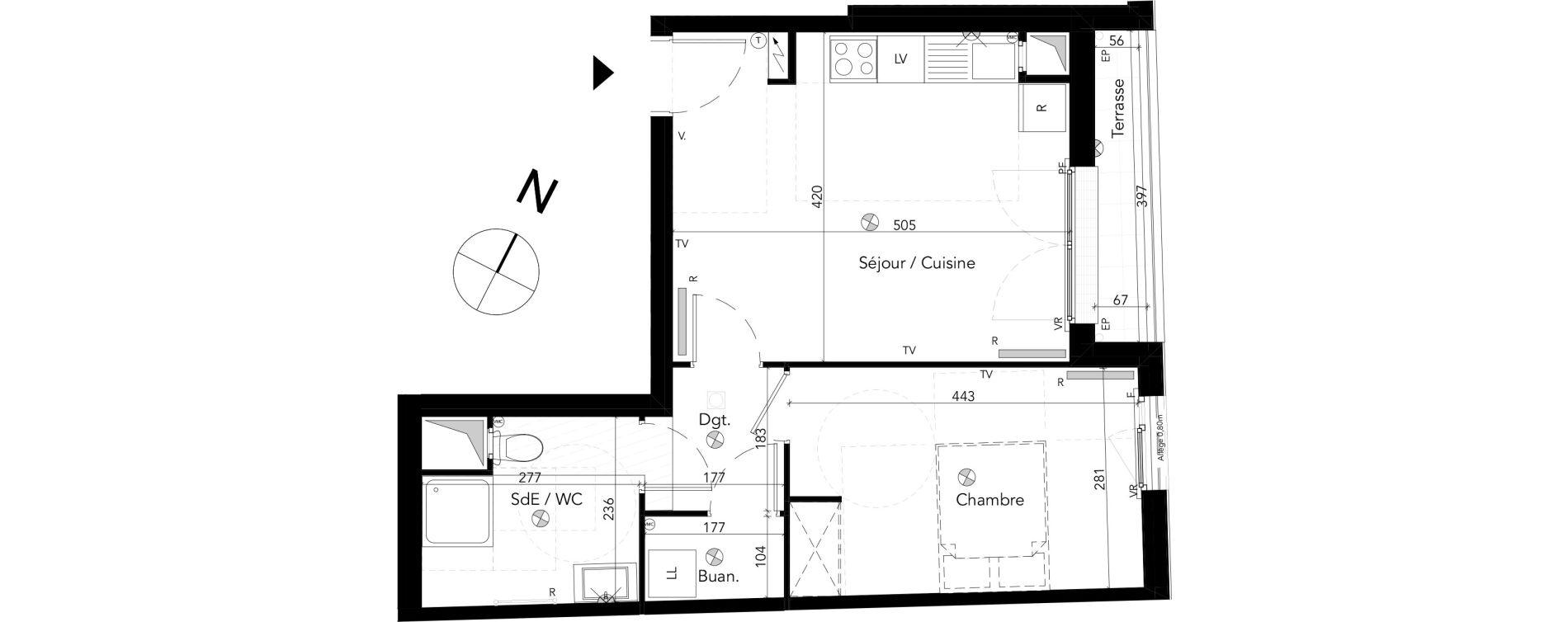 Appartement T2 de 44,23 m2 &agrave; Chessy Les studios et congr&egrave;s