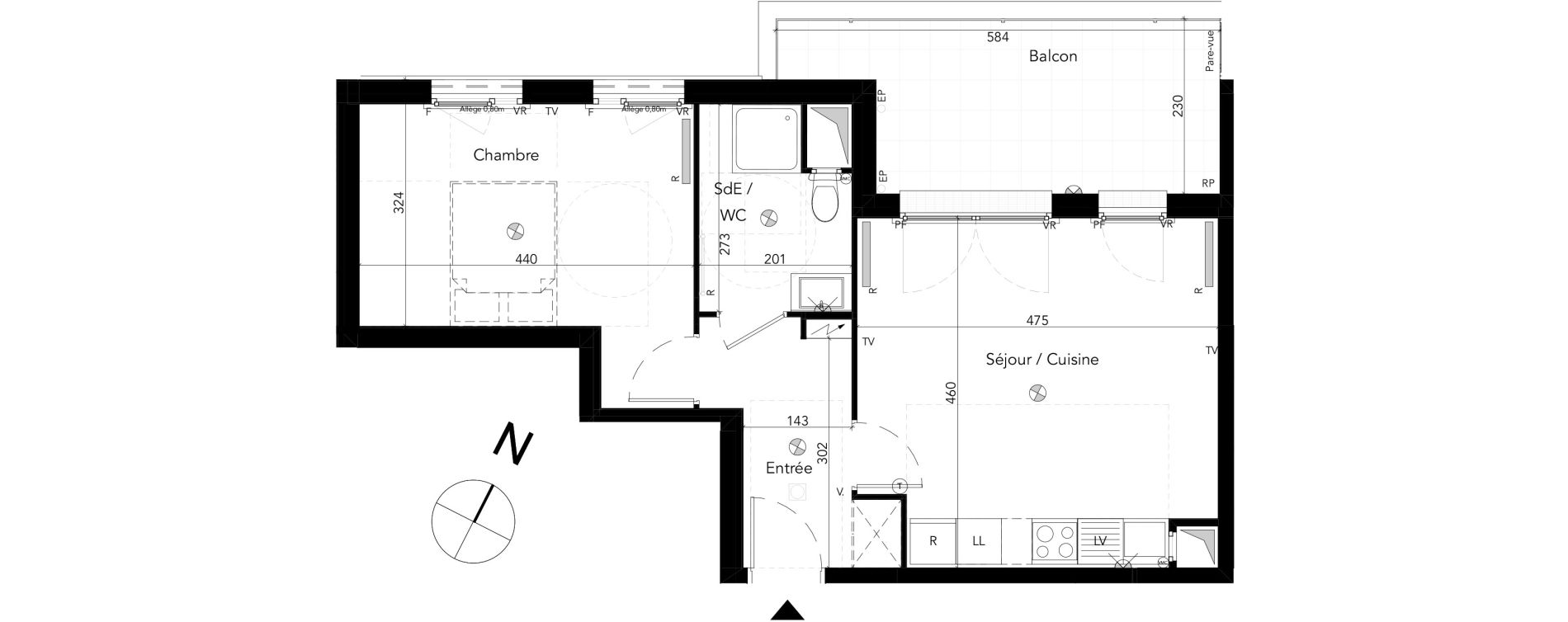 Appartement T2 de 45,63 m2 &agrave; Chessy Les studios et congr&egrave;s