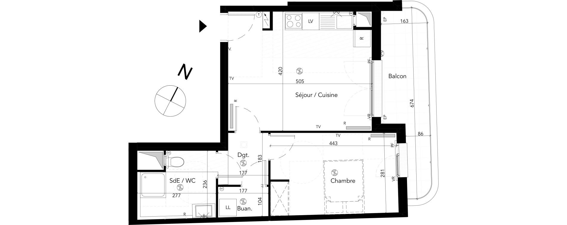 Appartement T2 de 44,16 m2 &agrave; Chessy Les studios et congr&egrave;s