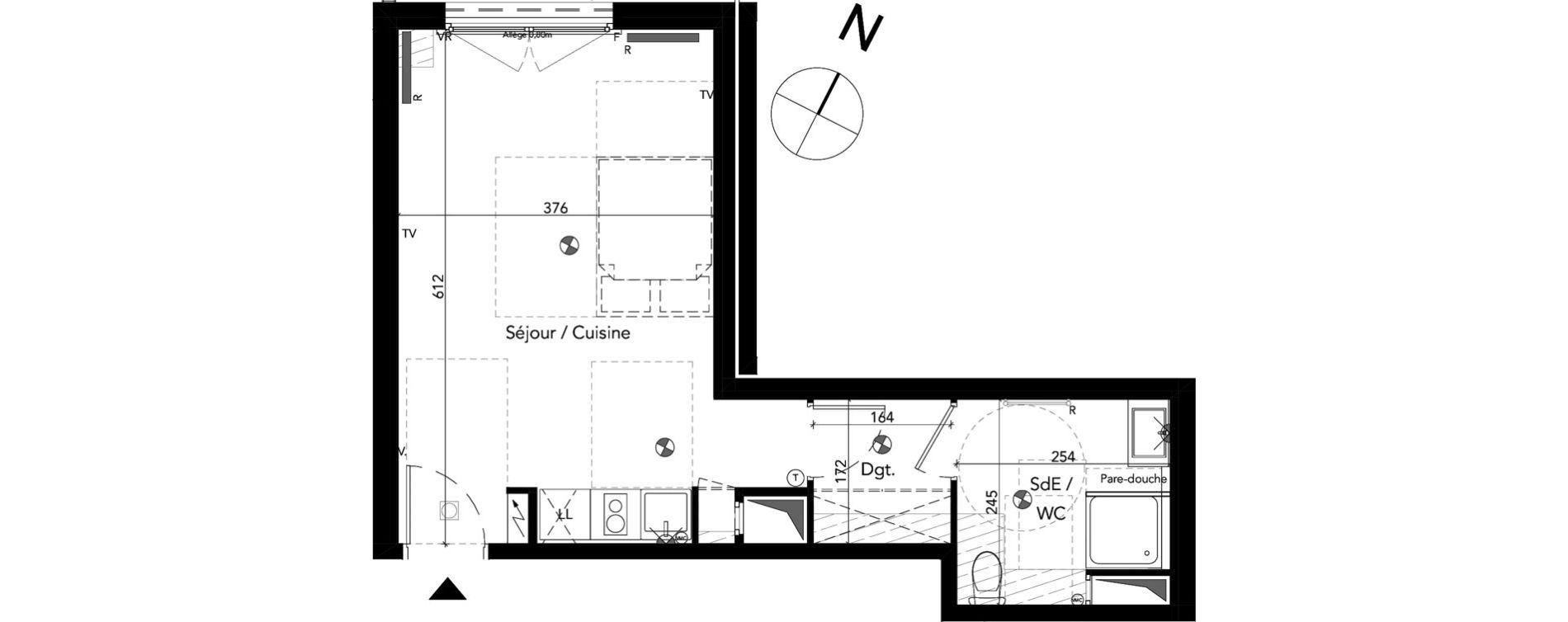 Appartement T1 de 33,24 m2 &agrave; Chessy Les studios et congr&egrave;s