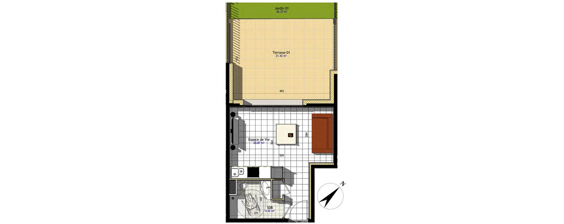 Appartement T1 de 25,29 m2 &agrave; Claye-Souilly Centre
