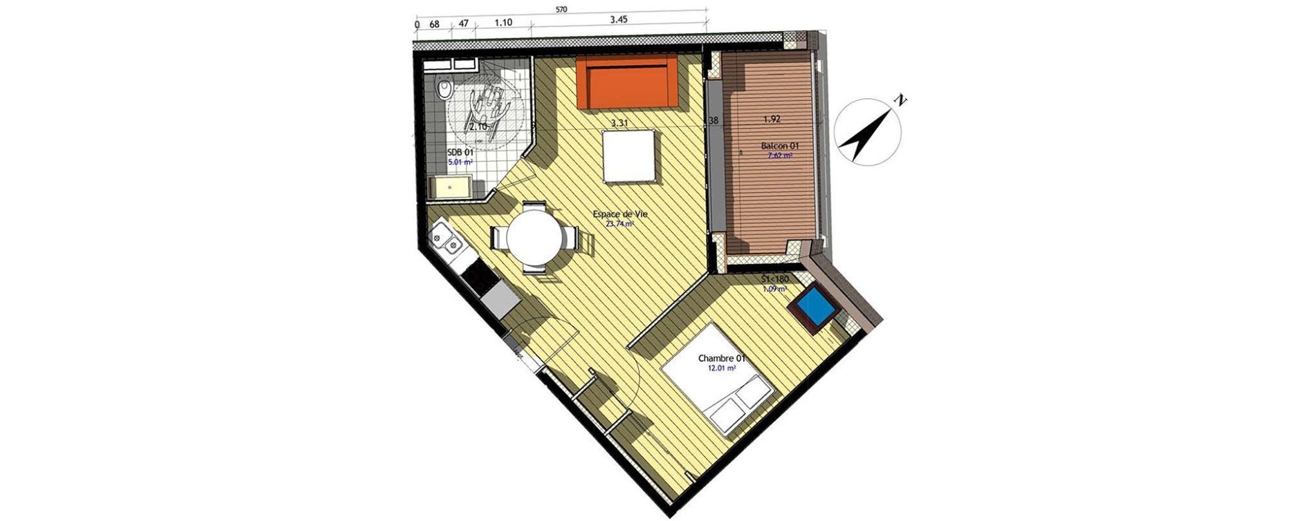 Appartement T2 de 40,76 m2 &agrave; Claye-Souilly Centre