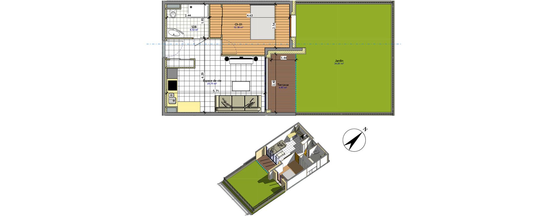 Appartement T2 de 38,63 m2 &agrave; Claye-Souilly Centre