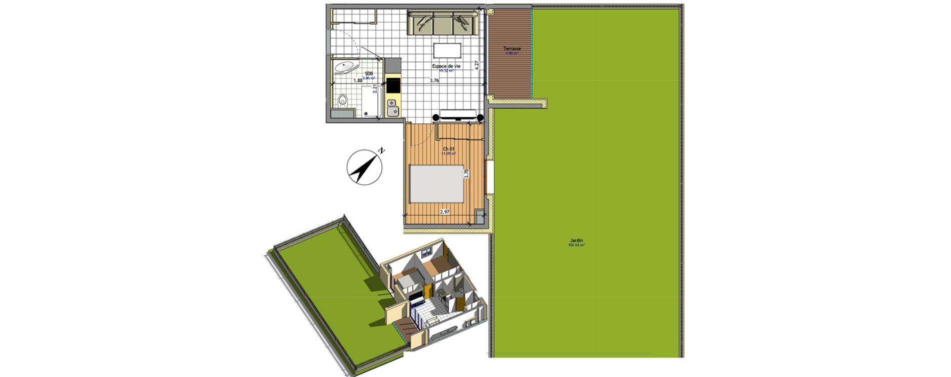 Appartement T2 de 34,43 m2 &agrave; Claye-Souilly Centre