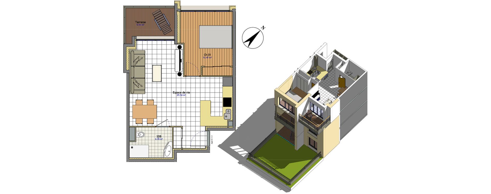 Appartement T2 de 46,71 m2 &agrave; Claye-Souilly Centre
