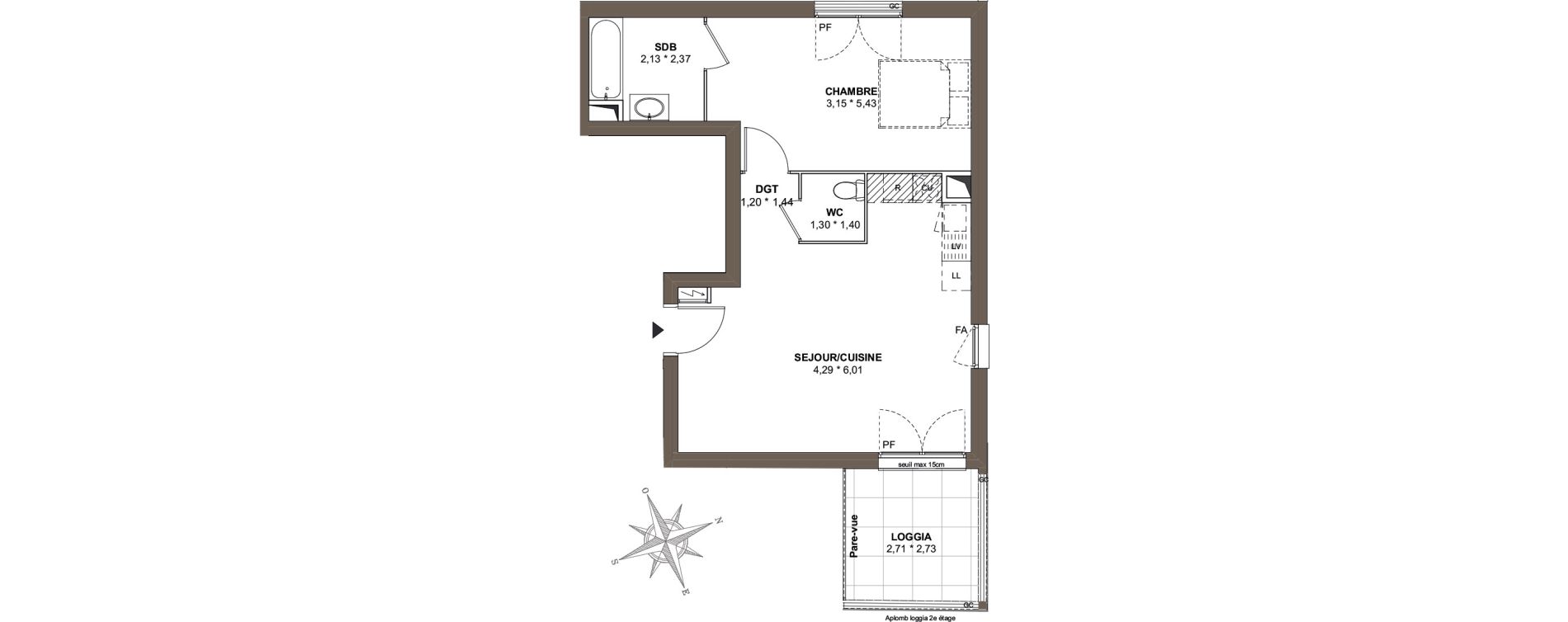 Appartement T2 de 51,77 m2 &agrave; Combs-La-Ville Mairie