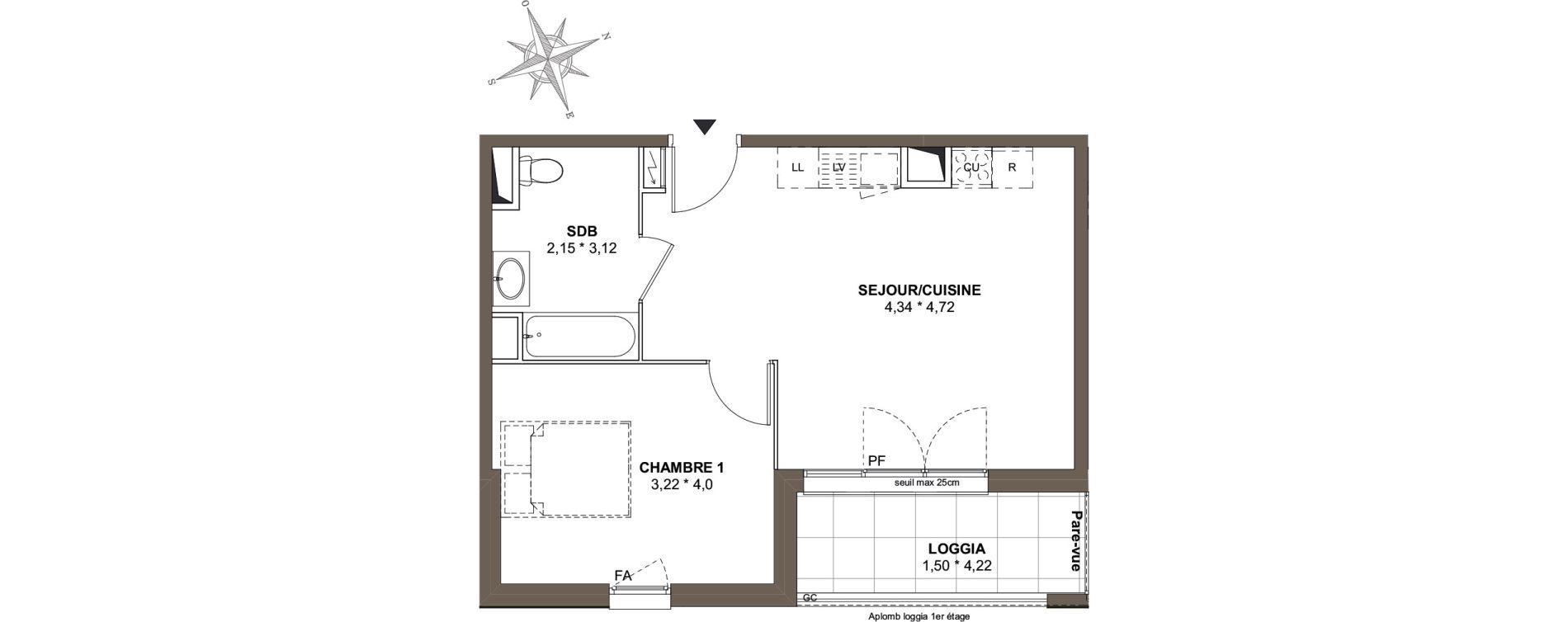 Appartement T2 de 45,08 m2 &agrave; Combs-La-Ville Mairie
