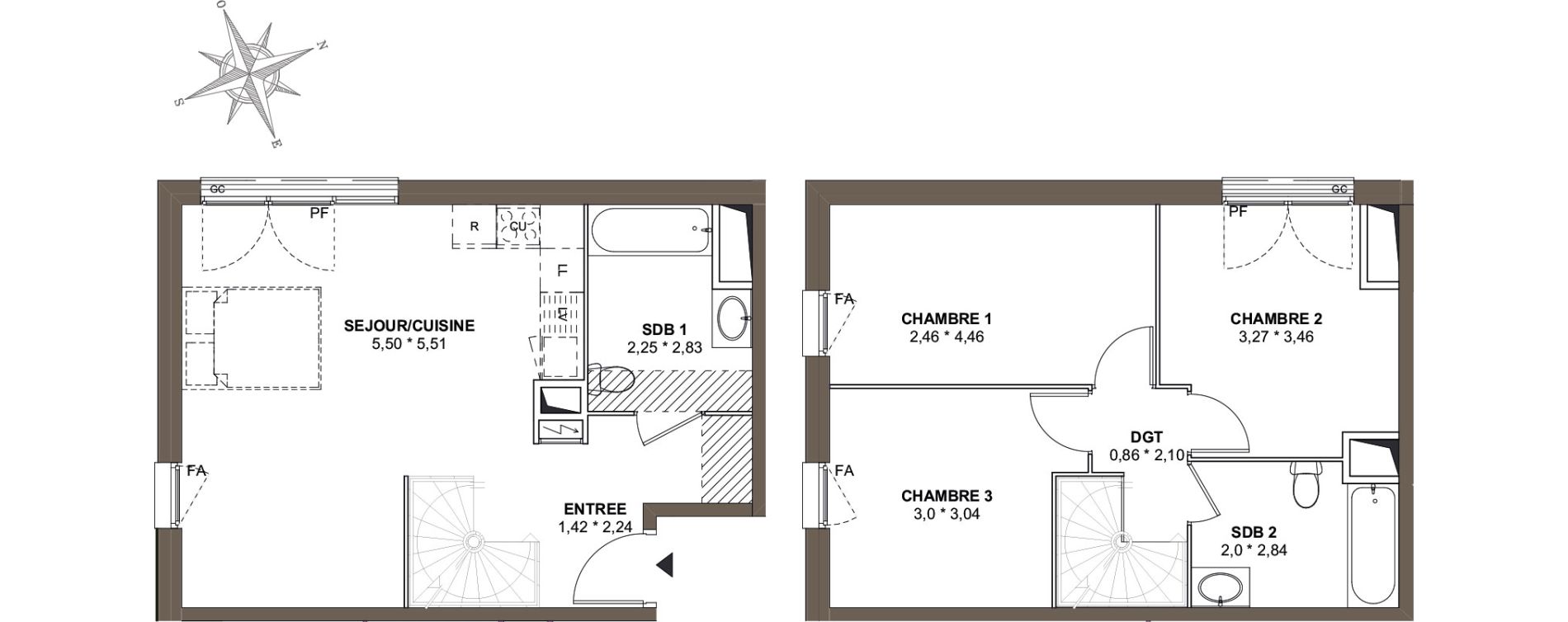 Duplex T4 de 75,32 m2 &agrave; Combs-La-Ville Mairie