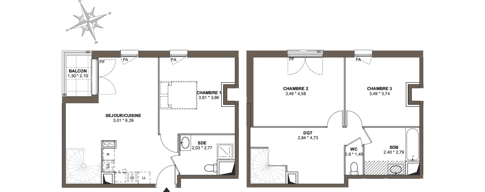 Duplex T4 de 91,43 m2 &agrave; Combs-La-Ville Mairie