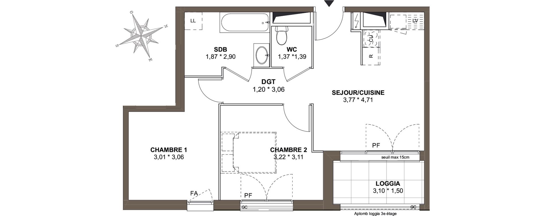 Appartement T3 de 49,57 m2 &agrave; Combs-La-Ville Mairie