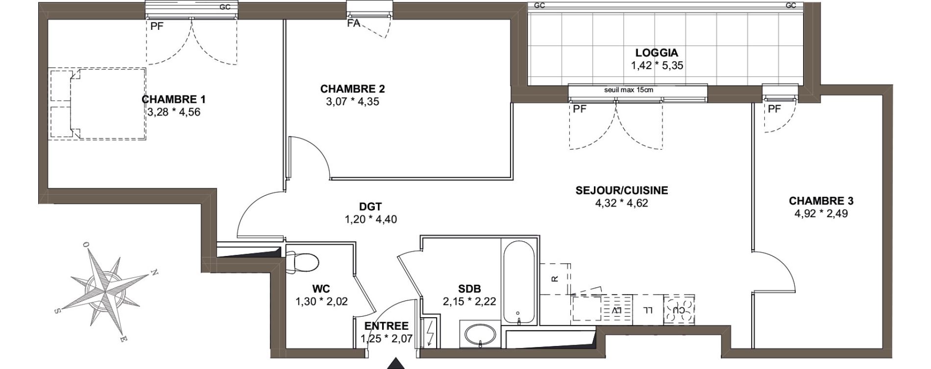 Appartement T4 de 75,48 m2 &agrave; Combs-La-Ville Mairie