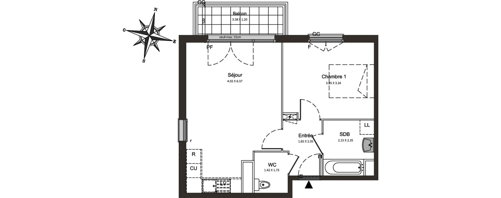 Appartement T2 de 45,89 m2 &agrave; Combs-La-Ville Centre