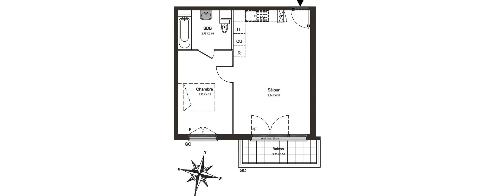 Appartement T2 de 41,96 m2 &agrave; Combs-La-Ville Centre