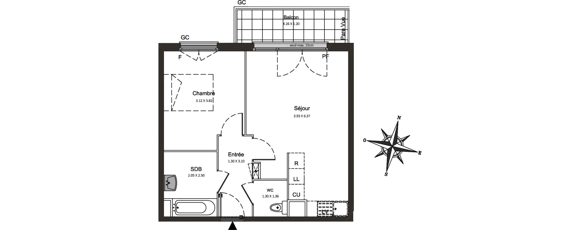 Appartement T2 de 43,53 m2 &agrave; Combs-La-Ville Centre