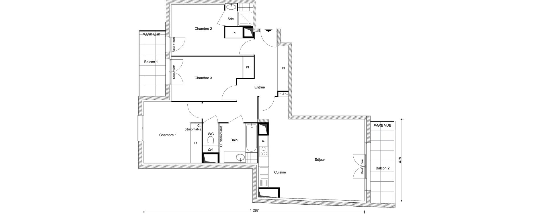 Appartement T4 de 85,53 m2 &agrave; Combs-La-Ville R&eacute;publique