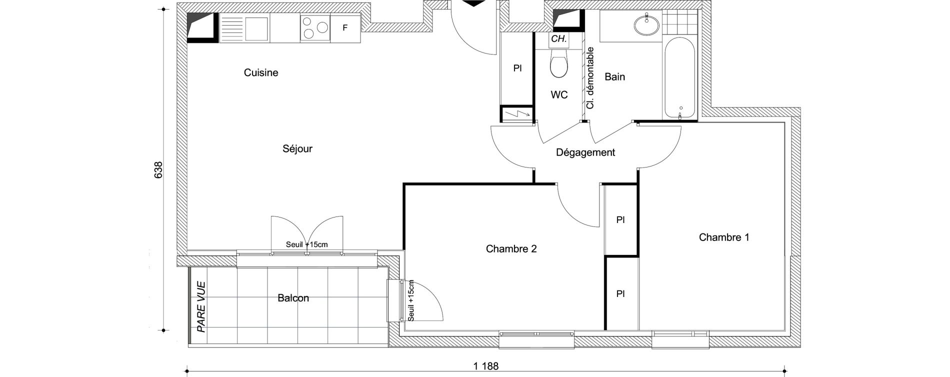 Appartement T3 de 61,76 m2 &agrave; Combs-La-Ville R&eacute;publique