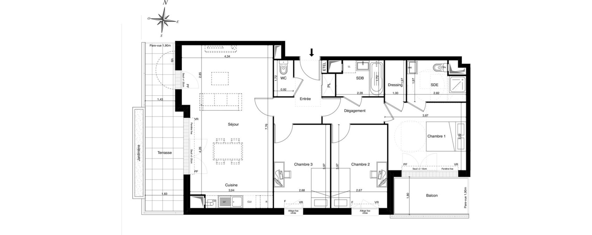 Appartement T4 de 86,24 m2 &agrave; Coulommiers Chemin de fer