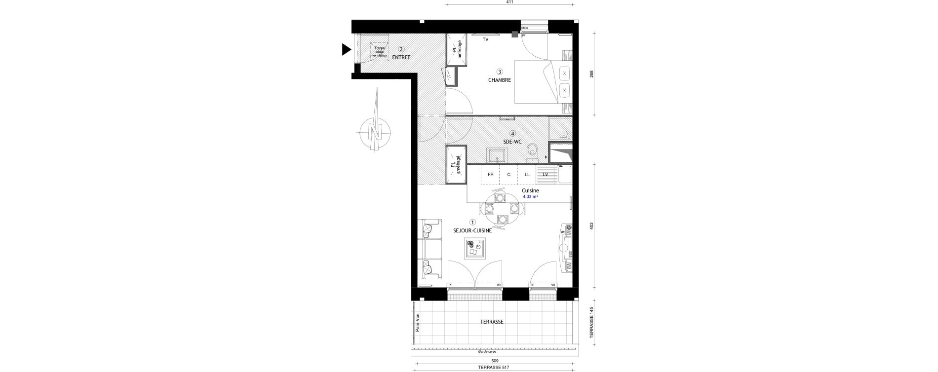 Appartement T2 de 43,20 m2 &agrave; Coupvray Les trois ormes