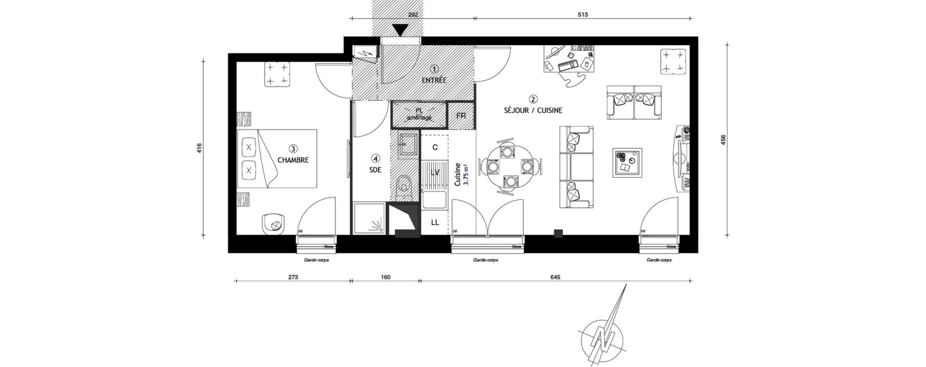 Appartement T2 de 47,00 m2 &agrave; Coupvray Les trois ormes
