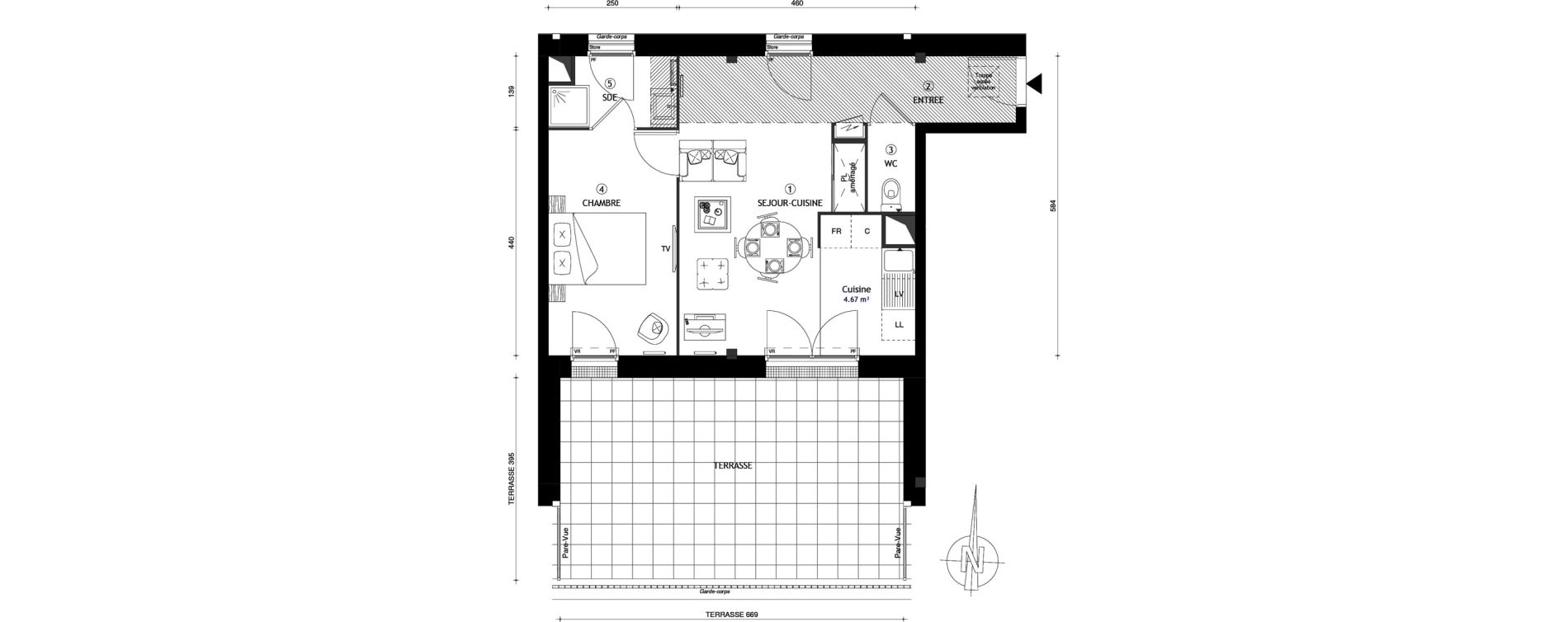 Appartement T2 de 42,60 m2 &agrave; Coupvray Les trois ormes