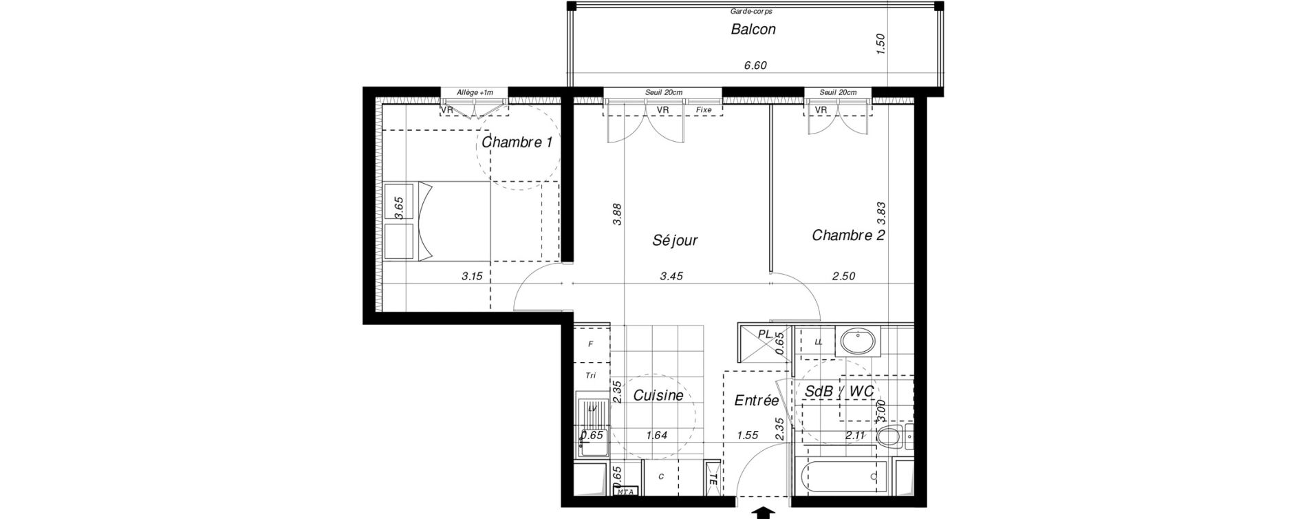 Appartement T3 de 51,25 m2 &agrave; Dammarie-Les-Lys La croix saint-jacques
