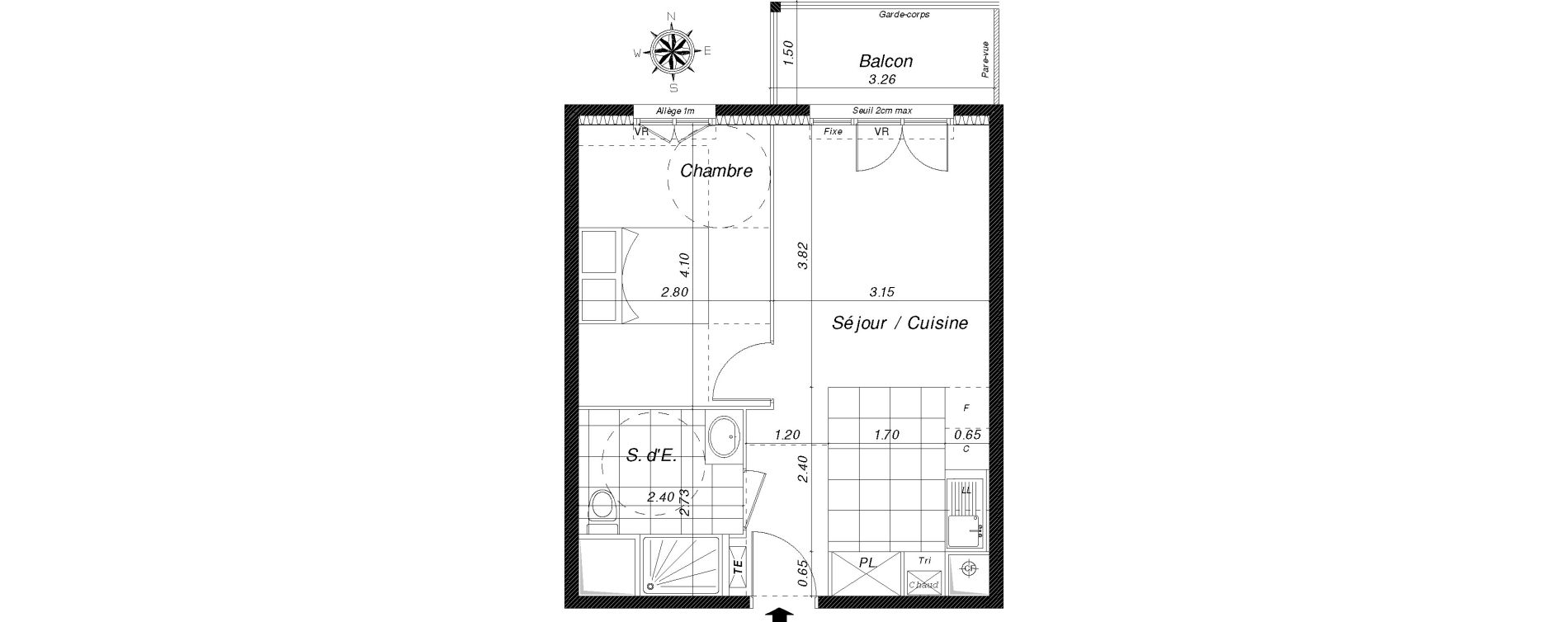 Appartement T2 de 39,20 m2 &agrave; Dammarie-Les-Lys La croix saint-jacques