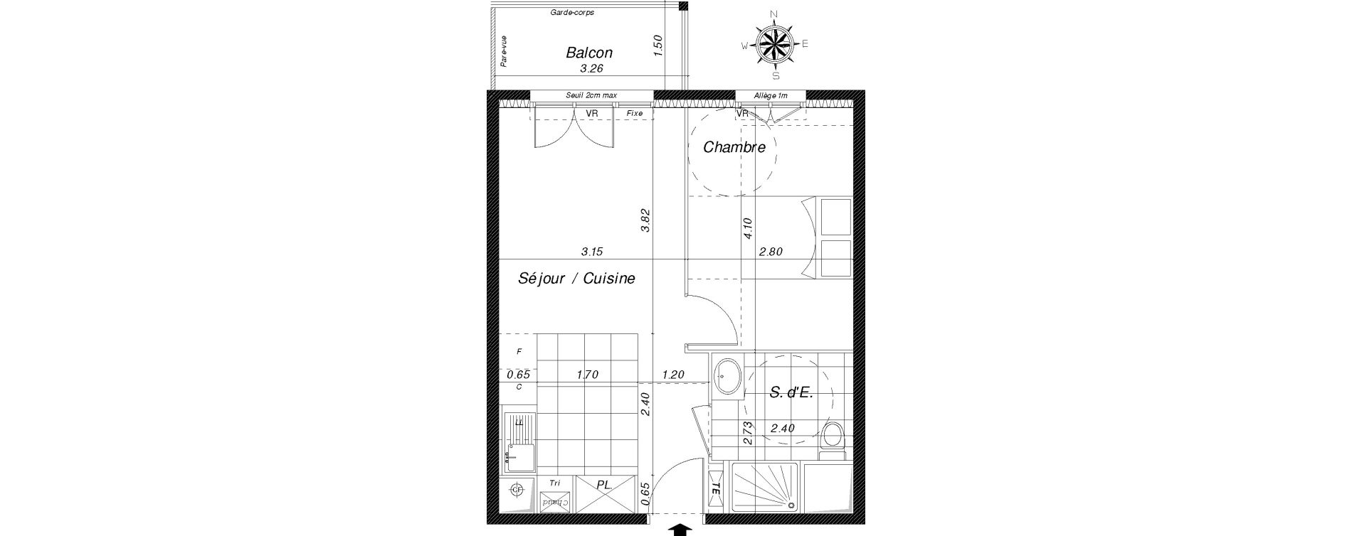 Appartement T2 de 39,20 m2 &agrave; Dammarie-Les-Lys La croix saint-jacques