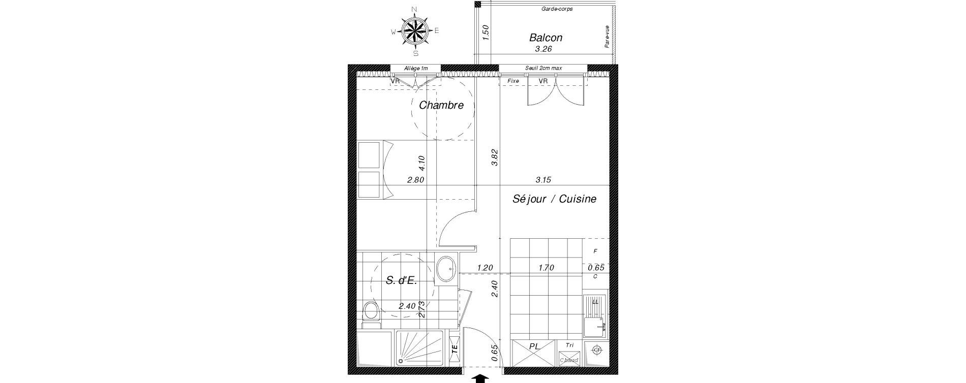 Appartement T2 de 39,20 m2 &agrave; Dammarie-Les-Lys La croix saint-jacques