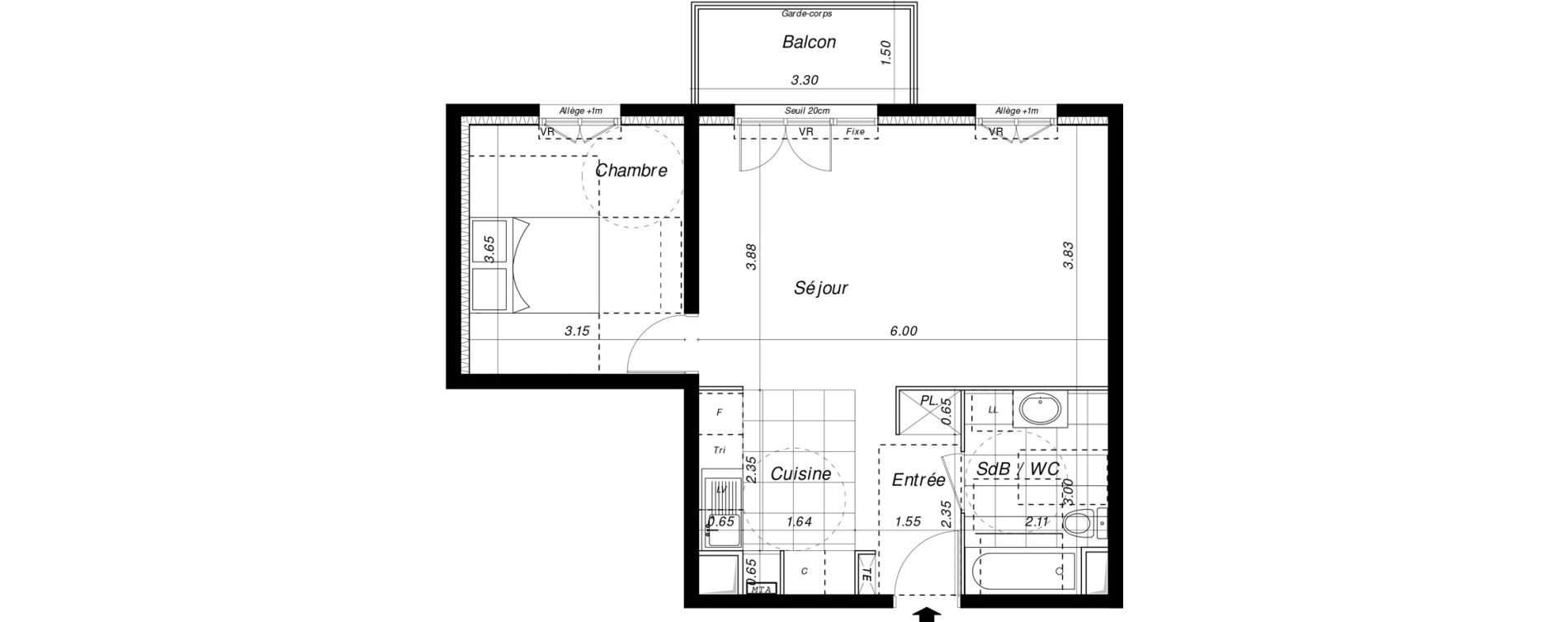 Appartement T2 de 51,44 m2 &agrave; Dammarie-Les-Lys La croix saint-jacques