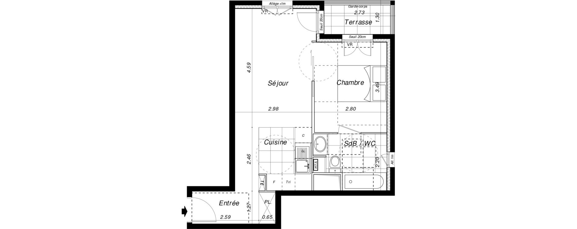 Appartement T2 de 40,30 m2 &agrave; Dammarie-Les-Lys La croix saint-jacques