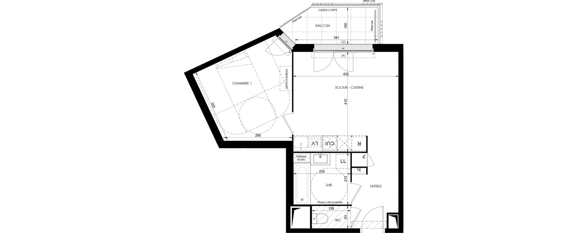 Appartement T2 de 42,70 m2 &agrave; Dammarie-Les-Lys Fontaine - butte guidon