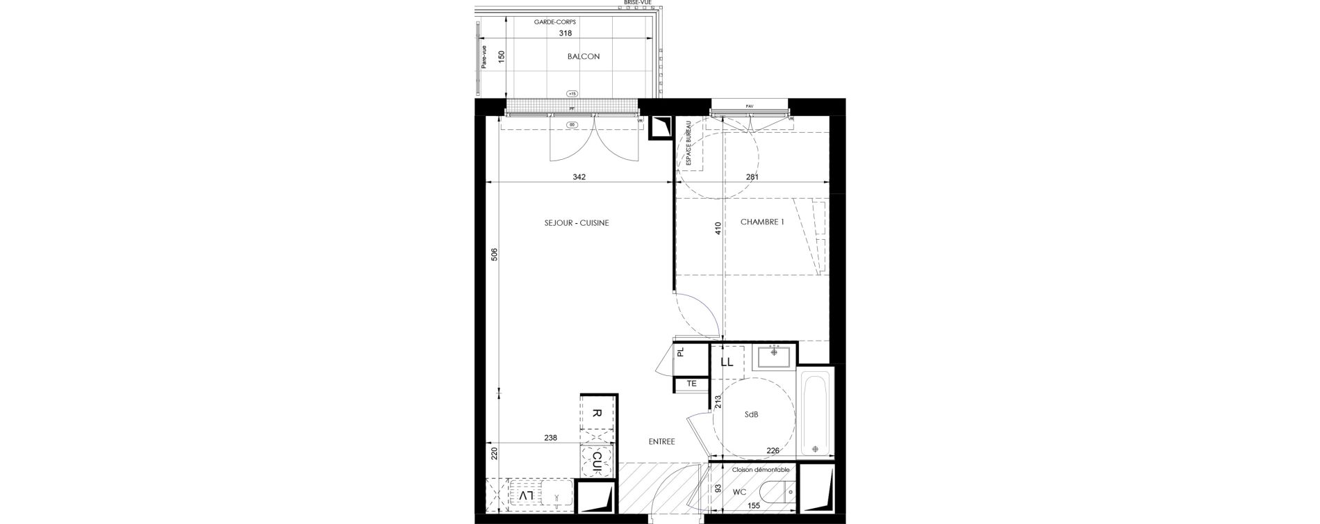 Appartement T2 de 43,50 m2 &agrave; Dammarie-Les-Lys Fontaine - butte guidon