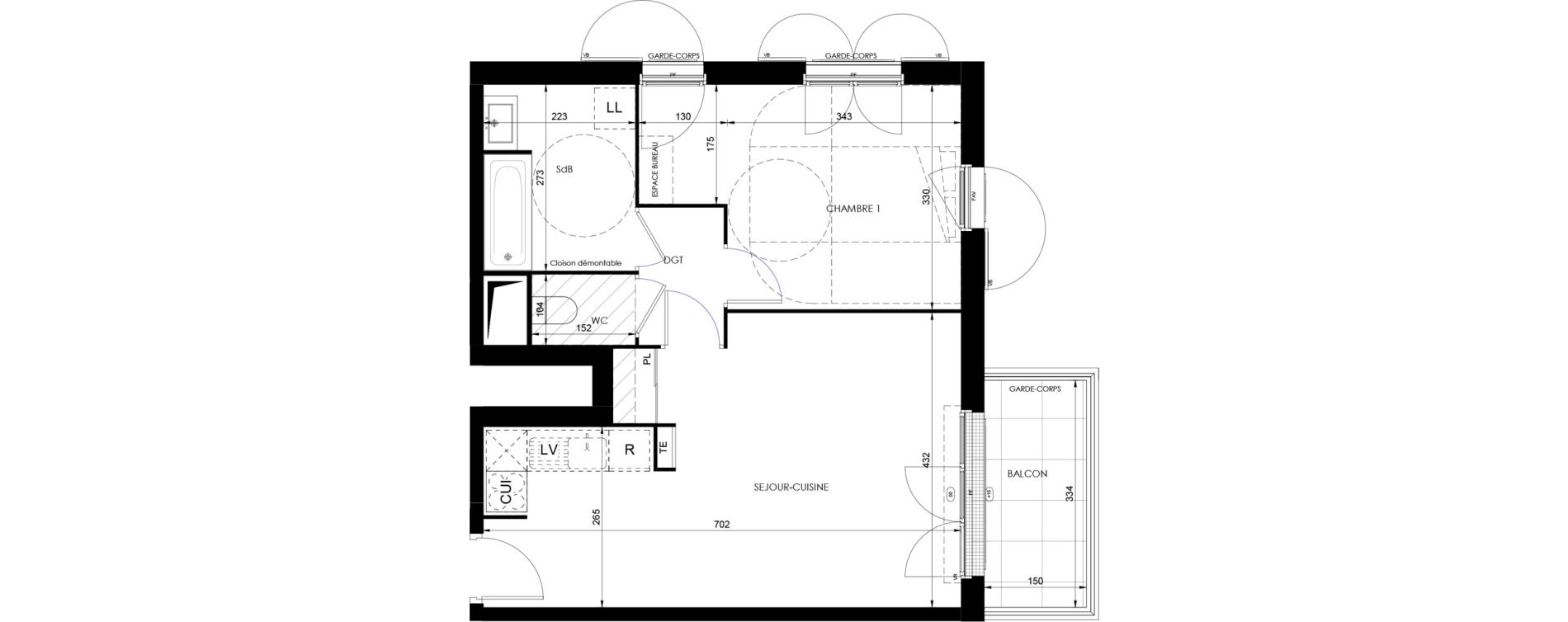 Appartement T2 de 49,75 m2 &agrave; Dammarie-Les-Lys Fontaine - butte guidon