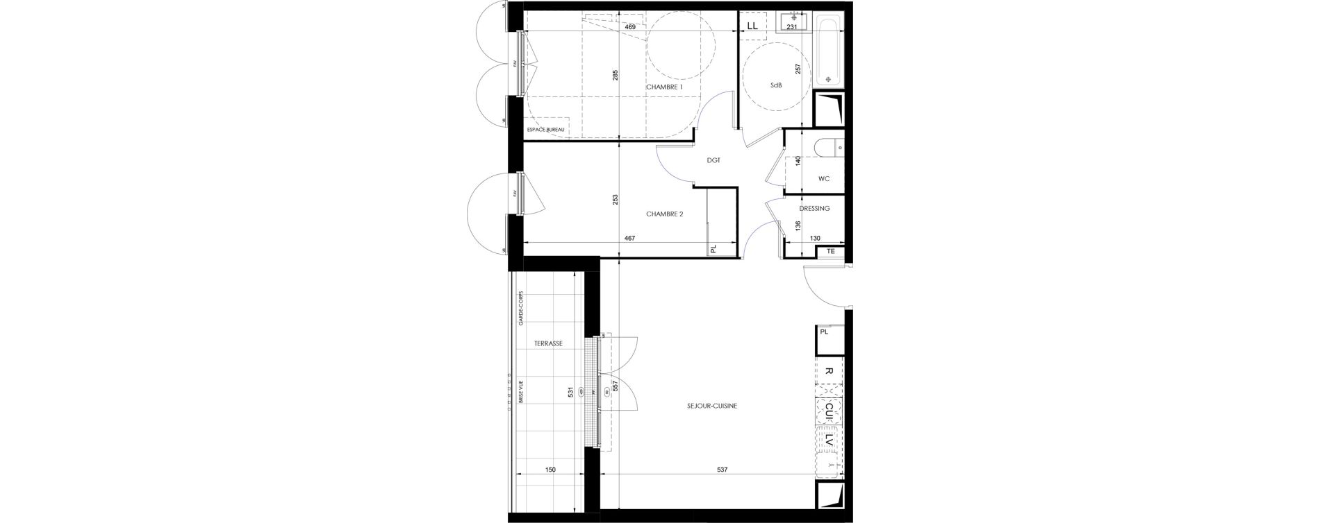 Appartement T3 de 65,60 m2 &agrave; Dammarie-Les-Lys Fontaine - butte guidon