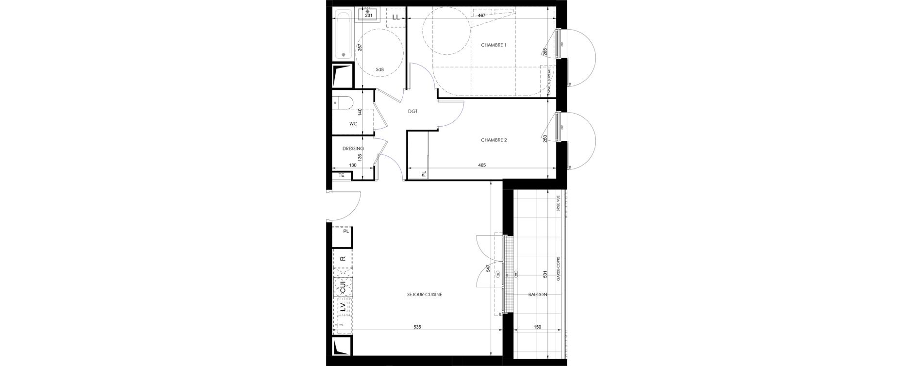 Appartement T3 de 65,25 m2 &agrave; Dammarie-Les-Lys Fontaine - butte guidon